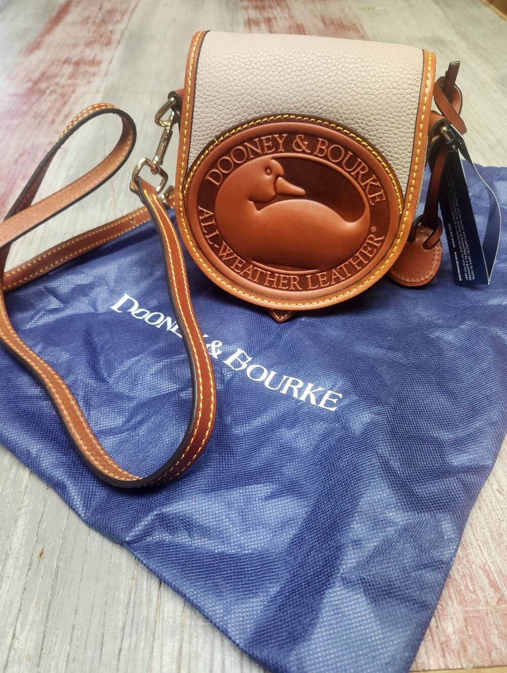 Dooney & Bourke All Weather Leather Duck Bag in Taupe NWT & Blue Dust Bag